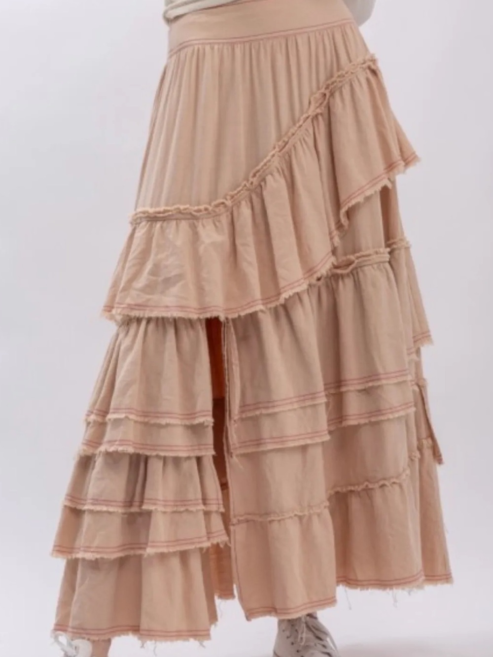 Blue Velvet Women’s Summer Tiered Maxi Skirt in Blush Pink Threading NWT S-XL